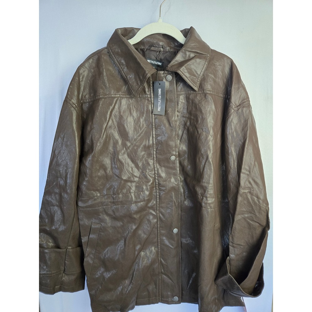 PrettyLittleThing Chocolate Faux Leather Oversized Jacket Brown Size Medium NWT